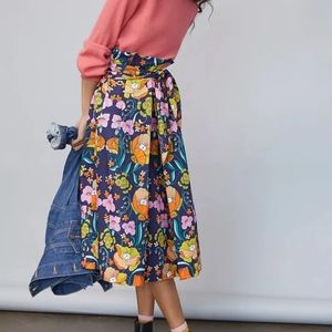 Anthropologie Corey Lynn Calter Kyla Paperbag Midi Skirt Groovy Floral Print